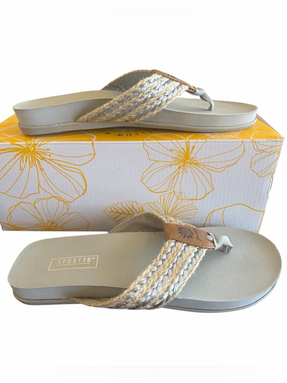 YellowBox Flavian Sandals Braided Sliver Rope Toe-Post Sandals Size 6 1/2